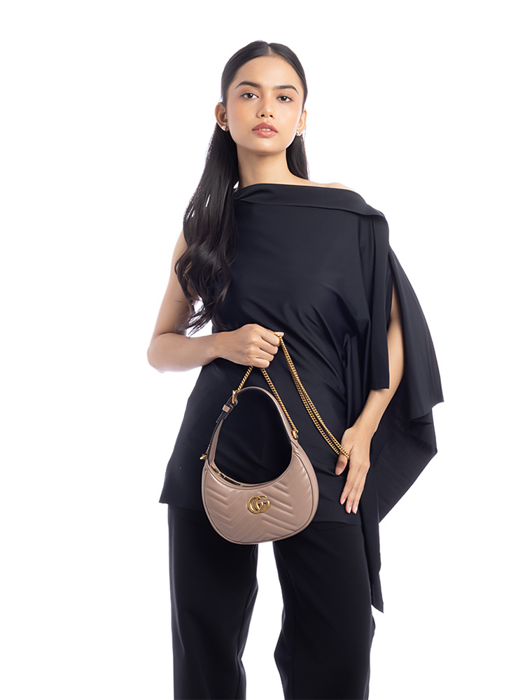 GG Marmont Matelasse Mini Half Moon Hobo Porcelain Rose