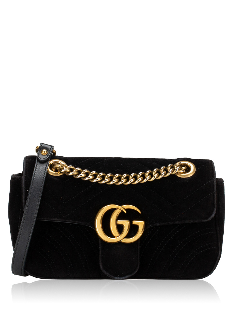 Velvet Matelasse GG Marmont Mini Flap Shoulder Bag Black