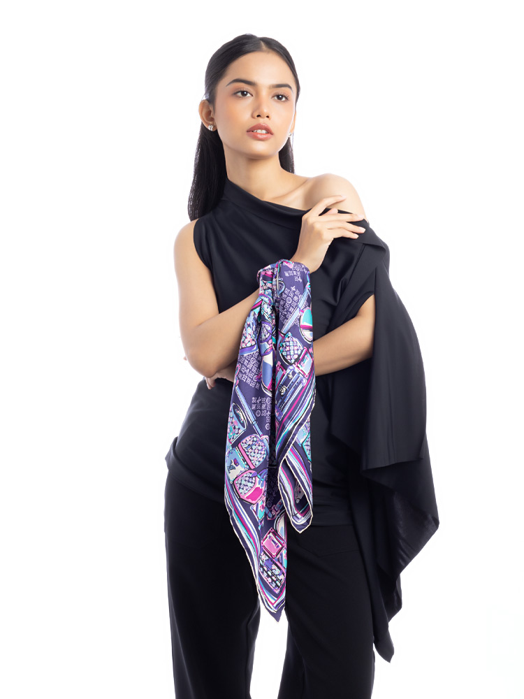 Malles Luggage Silk Scarf Purple Multicolor