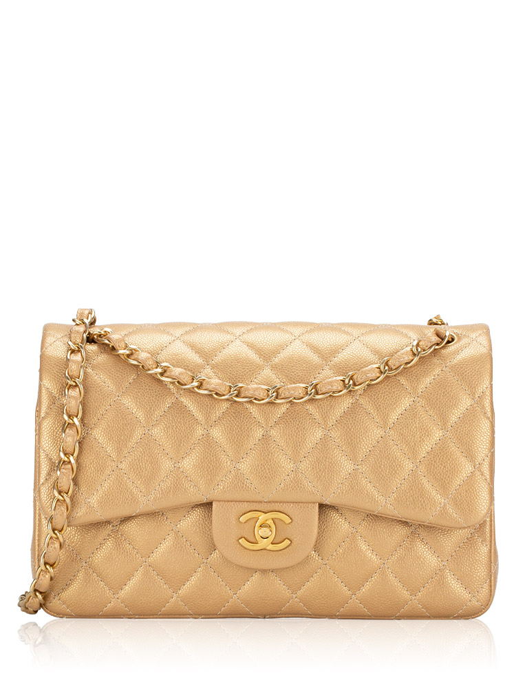 Pearly Caviar Classic Jumbo Double Flap Bag Gold