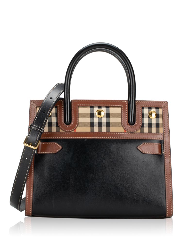 Calfskin Vintage Check Baby Two Handle Title Bag Black