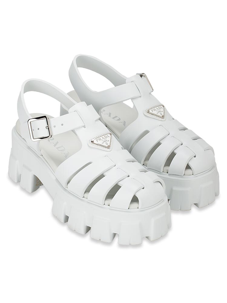 1X853M Foam Rubber Metal Monolith 55mm Cage Sandals Bianco Sz 35