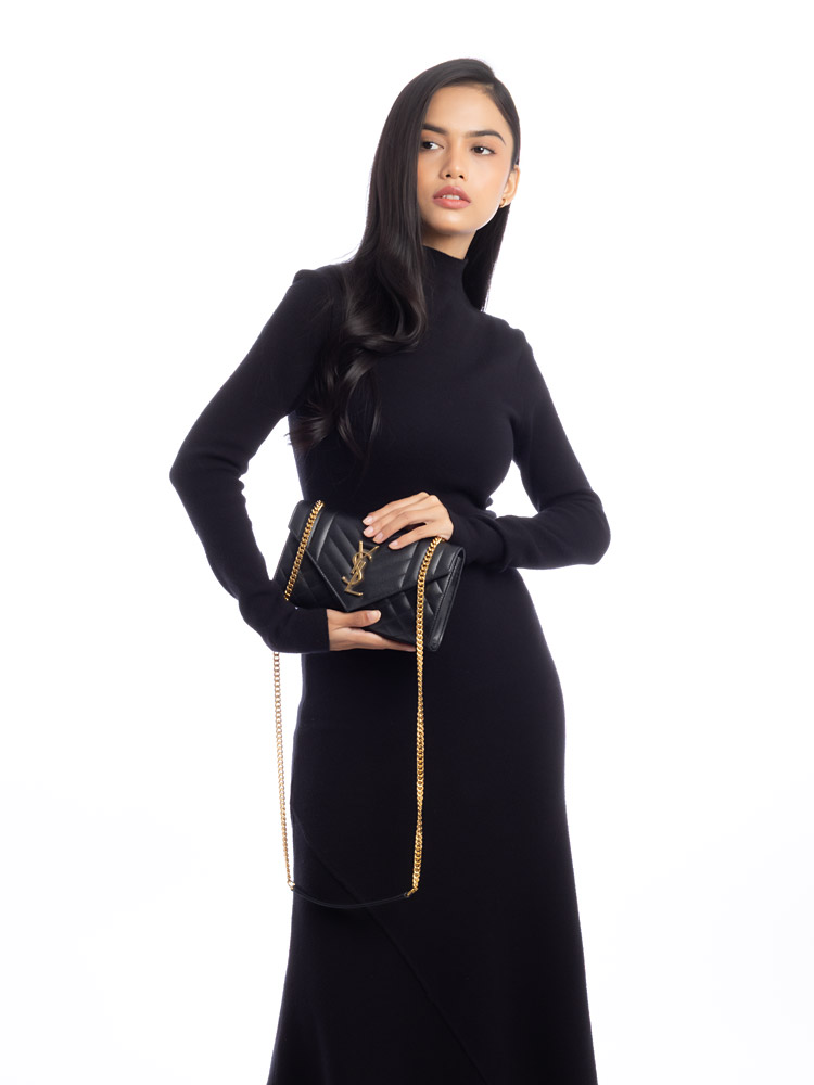 Grain De Poudre Triquilt Monogram College Small Shoulder Bag Black