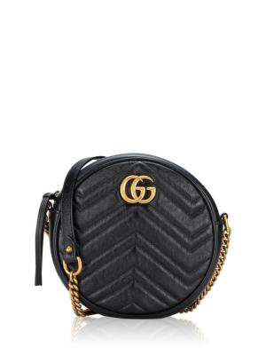 GG Marmont Matelasse Heart Mini Round Shoulder Bag Black