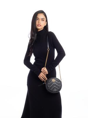 GG Marmont Matelasse Heart Mini Round Shoulder Bag Black