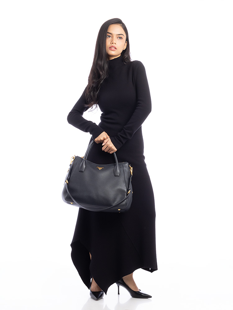 Vitello Daino Sacca 2 Manici Hobo Nero