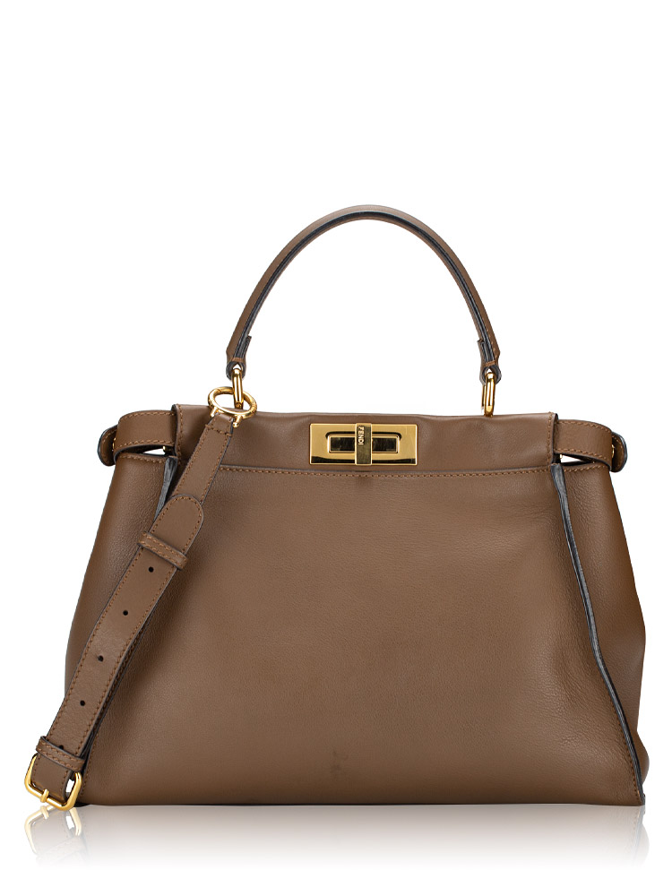 Vitello Seta Pequin Peekaboo Iconic Medium Satchel Foresta Tobacco
