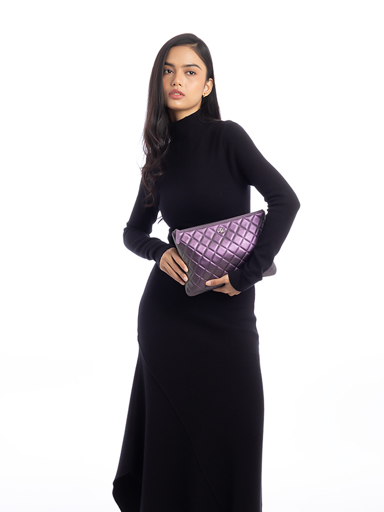 Iridescent Lambskin Medium O Case Purple