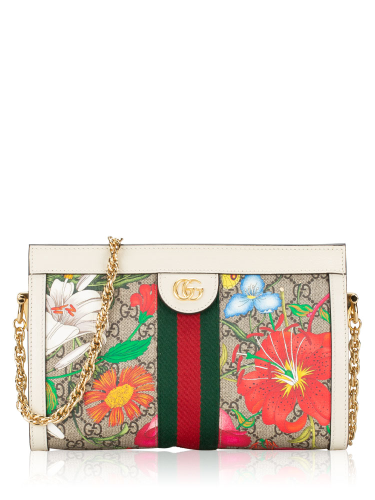 GG Supreme Web Ophidia Flora Small Chain Shoulder Bag White
