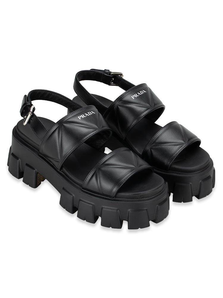1X040N Calfskin Monolith Chunky Sandals Nero Sz 38