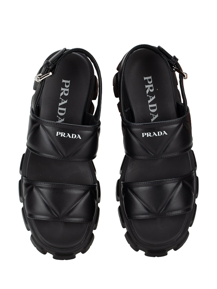 1X040N Calfskin Monolith Chunky Sandals Nero Sz 38