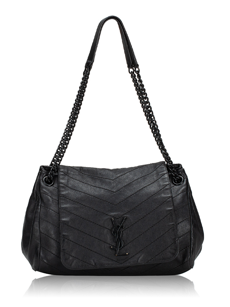 Sheepskin Monogram Nolita Medium Shoulder Bag Black