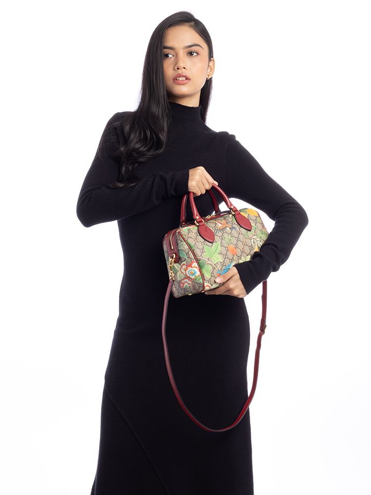 GG Supreme Tian Small Boston Bag with Strap Red