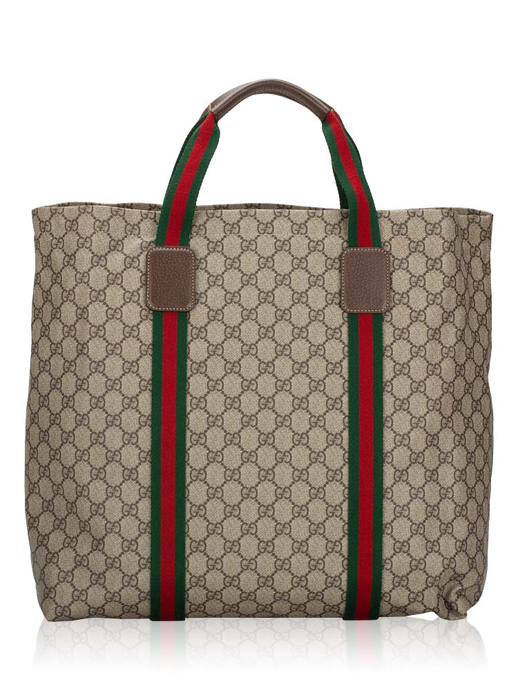 GG Supreme Web Tender Large Tote Bag Beige Ebony