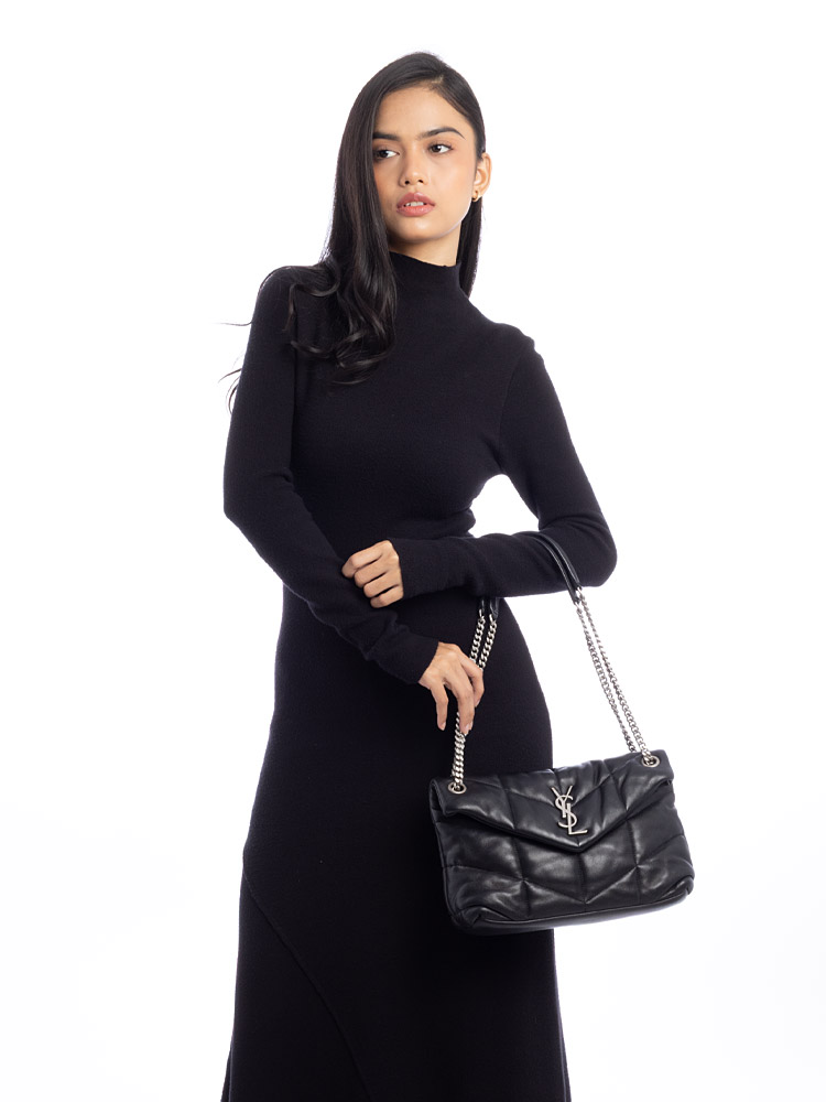 Lambskin Monogram Loulou Puffer Small Shoulder Bag Black