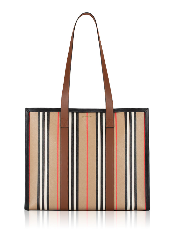 E-Canvas Stripe Book Tote Archive Beige