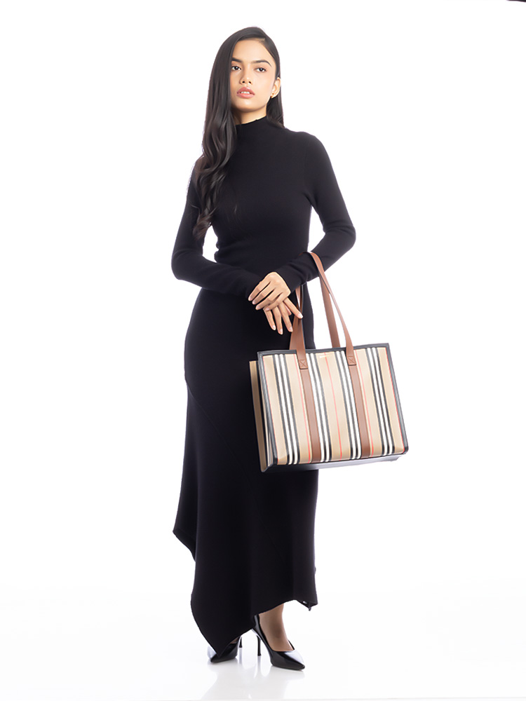 E-Canvas Stripe Book Tote Archive Beige