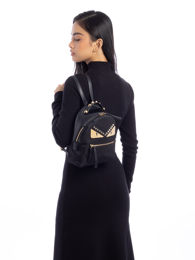 Nylon Vitello Liberty Monster Eyes Studded Mini Backpack Nero