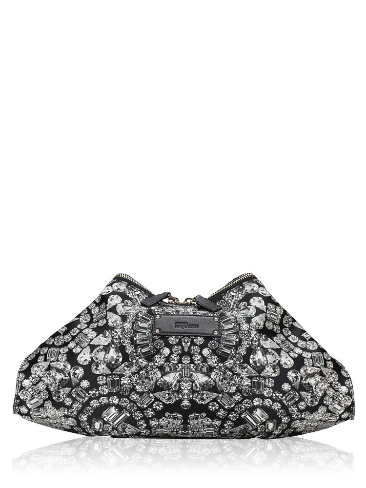 Silk Jewel Print De Manta Clutch Black White