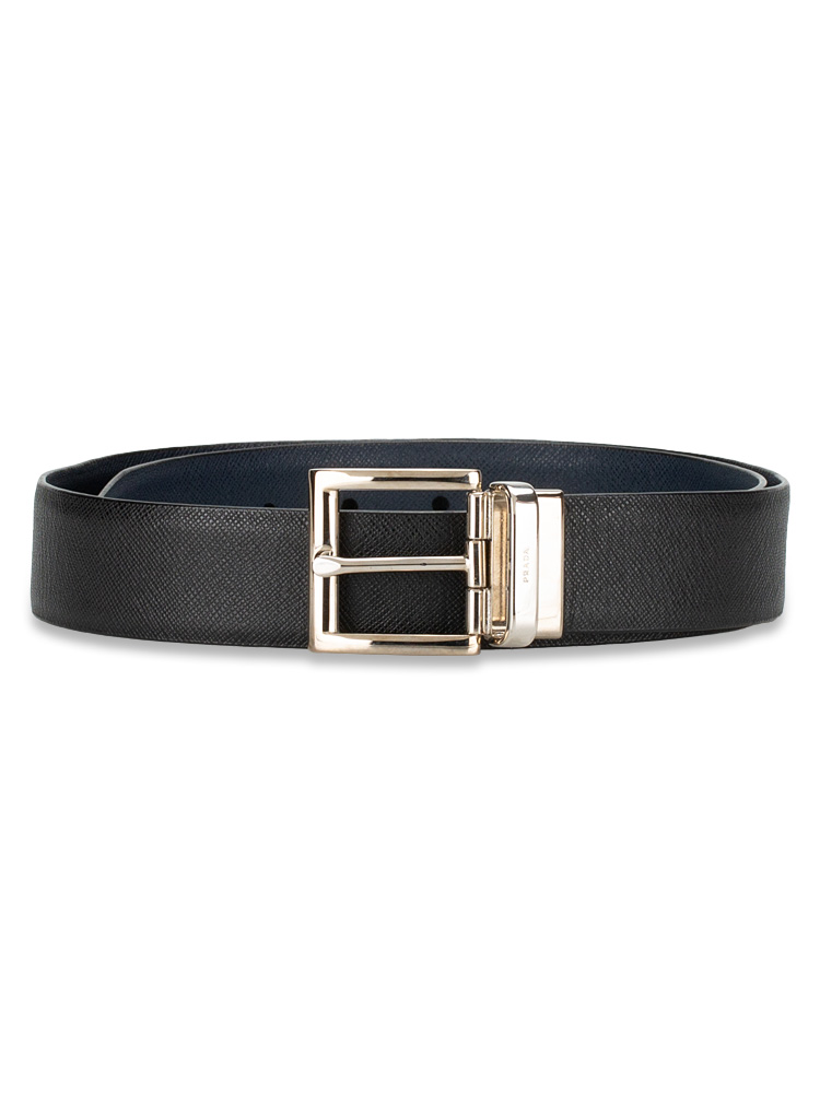Mens Saffiano Reversible Belt Black Baltic Blue Sz 85