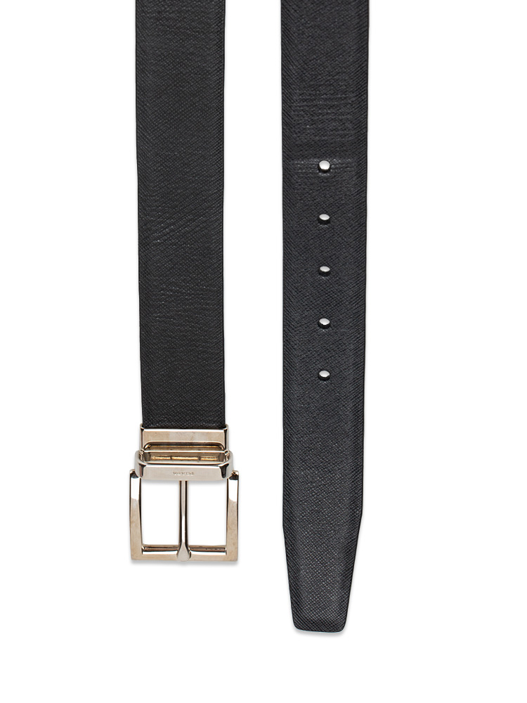 Mens Saffiano Reversible Belt Black Baltic Blue Sz 85