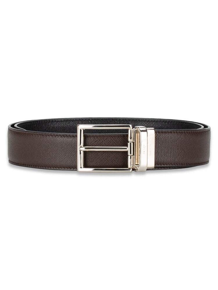 Mens Saffiano Reversible Belt Coffee Black Sz 85