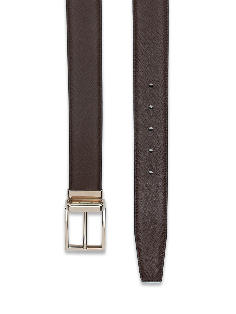 Mens Saffiano Reversible Belt Coffee Black Sz 85