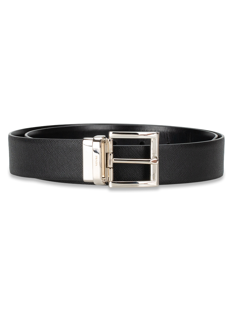 Mens Saffiano Calfskin 32mm Reversible Belt Black Sz 85 