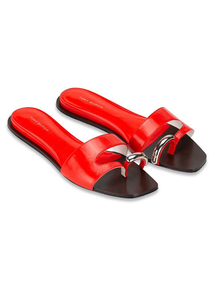 Pierced Slide Sandals Blazing Red Silver Sz 8