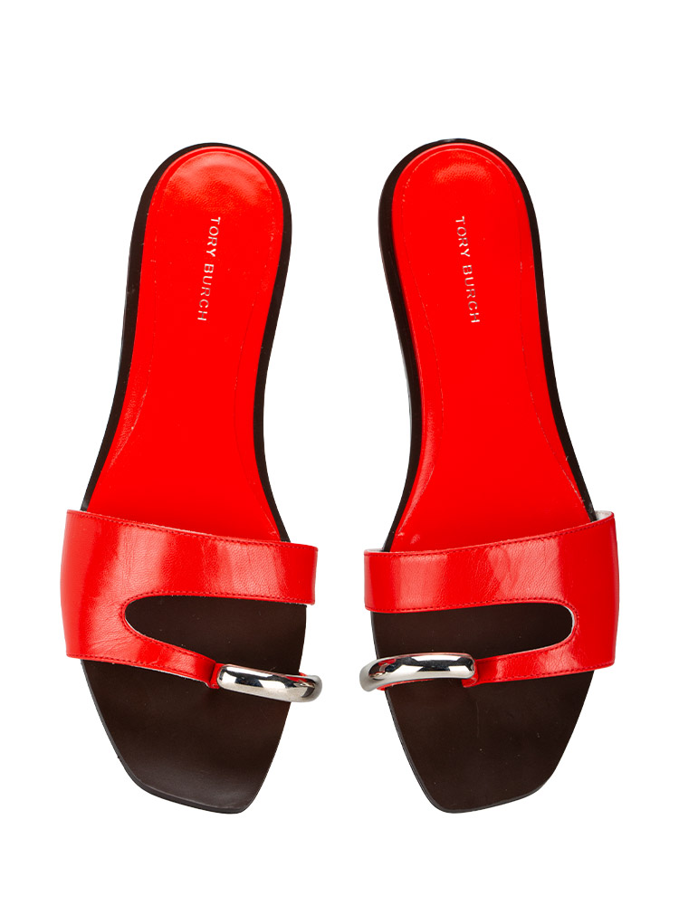 Pierced Slide Sandals Blazing Red Silver Sz 8