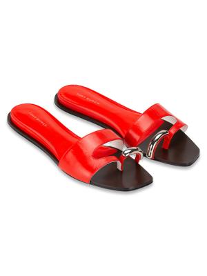 Pierced Slide Sandals Blazing Red Silver Sz 8