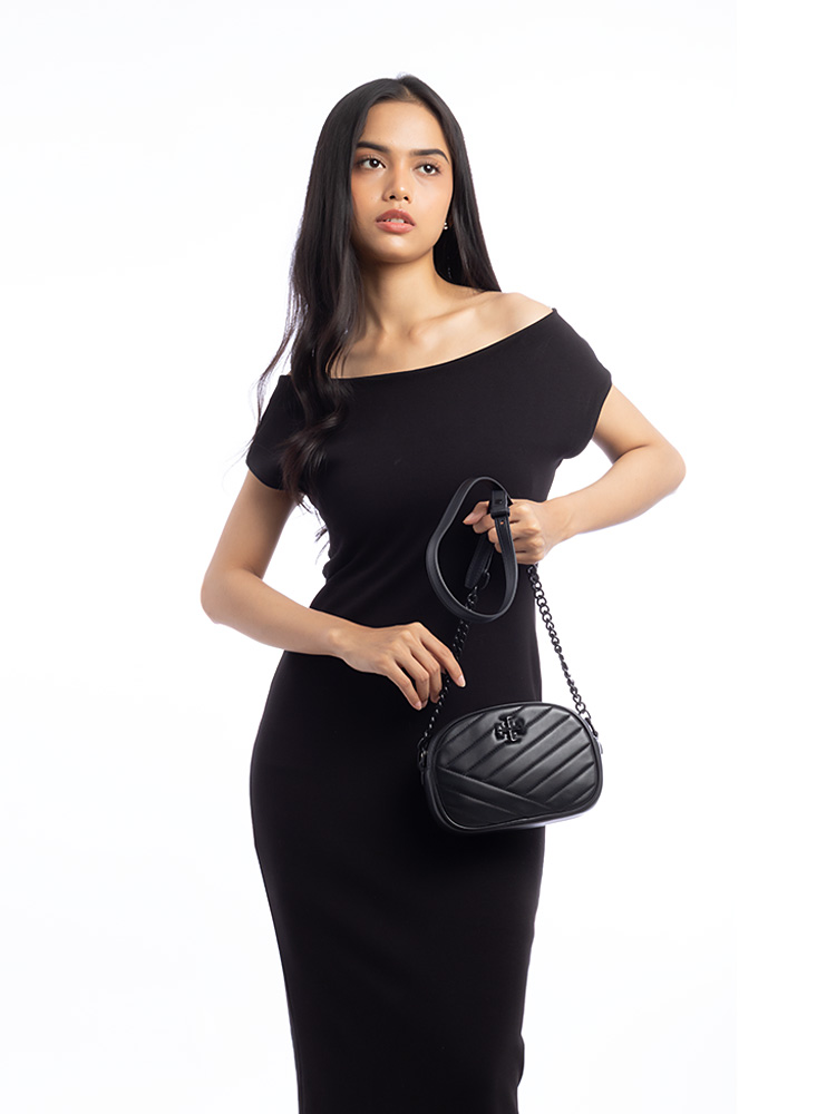 Kira Chevron Powder Coated Small Camera Bag Black