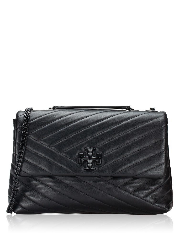 Kira Chevron Powder Coated Shoulder Bag Black Silver