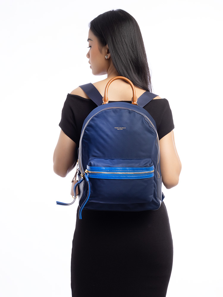 Perry Nylon Color Block Zip Backpack Royal Navy 