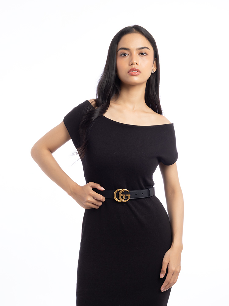 Calfskin GG Marmont Belt Black Sz 80