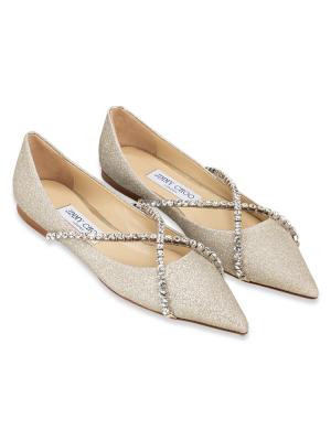 Dusty Glitter With Crystal Chain Genevi Flat Platinum Ice Crystal Sz 36.5