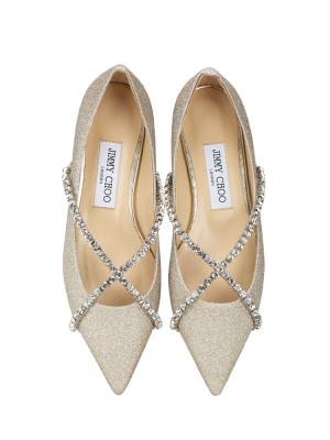 Dusty Glitter With Crystal Chain Genevi Flat Platinum Ice Crystal Sz 36.5