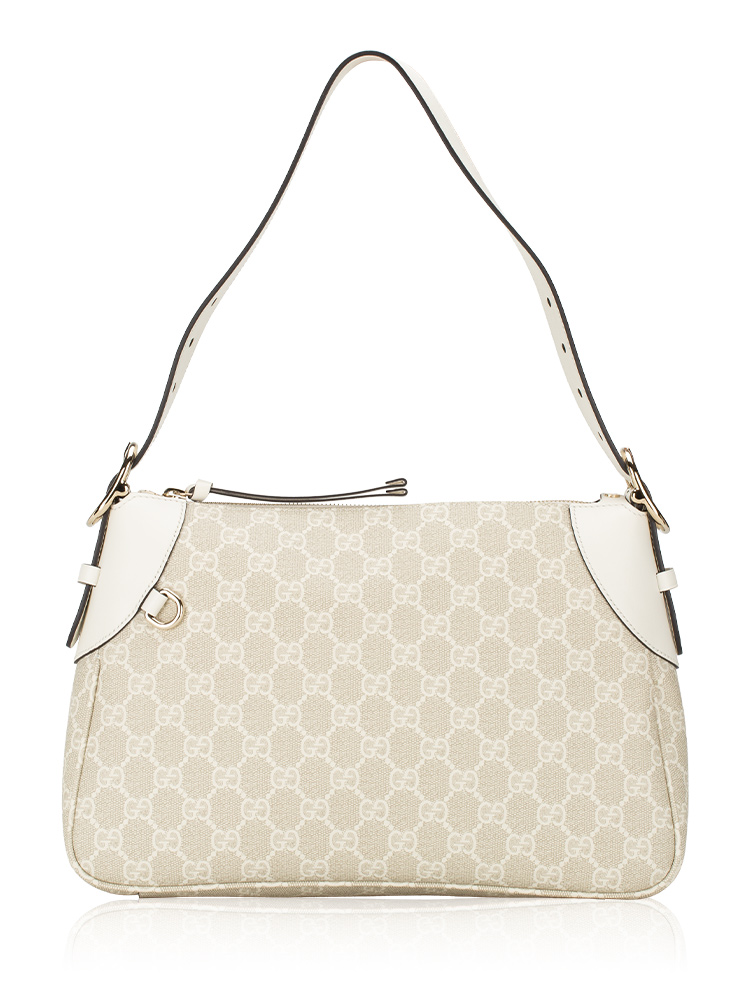 GG Supreme Emblem Medium Shoulder Bag Beige White