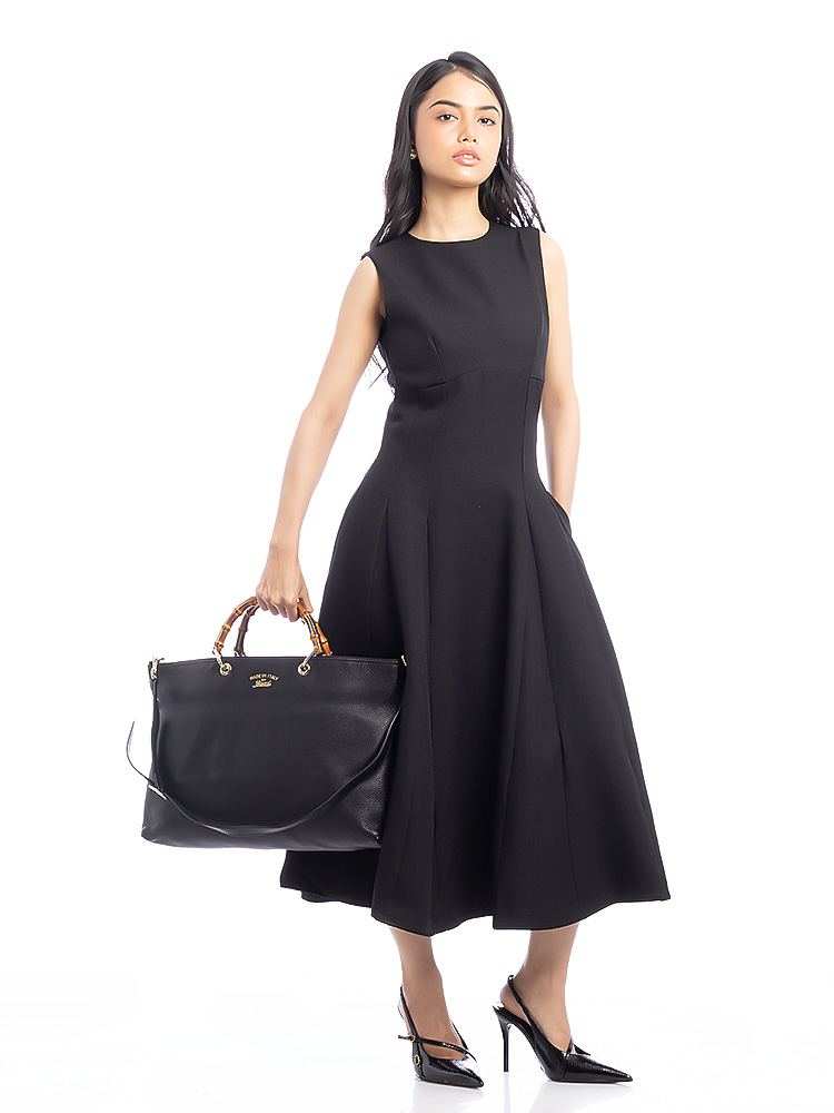 Calfskin Bamboo Large Shopper Black