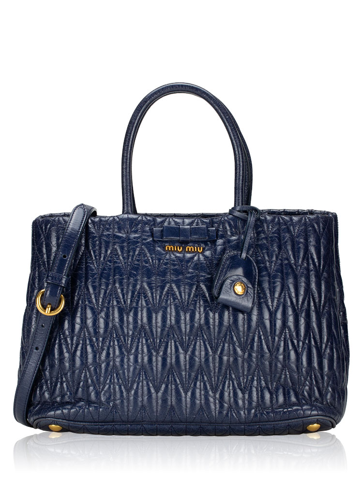 RN1096 Vitello Shine Matelasse Top Handle Bag Bluette