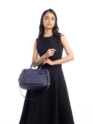 RN1096 Vitello Shine Matelasse Top Handle Bag Bluette