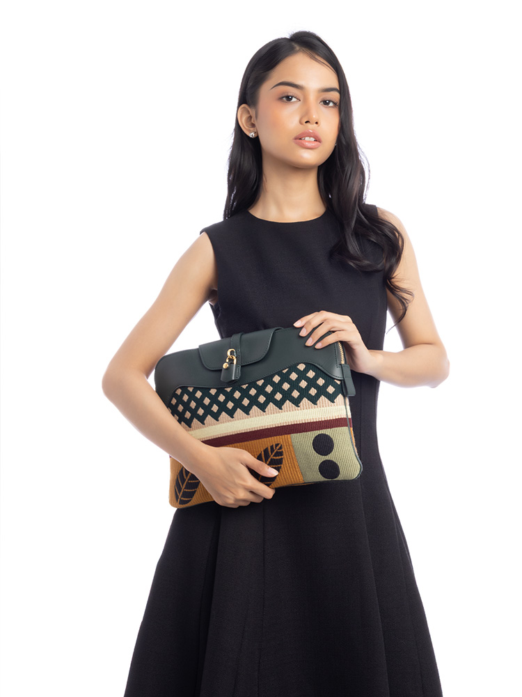 Prorsum Geometric Milverton Zip Pouch Green Multicolor