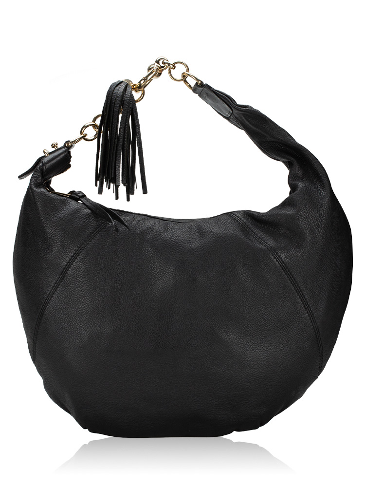 Calfskin Sienna Tassle Medium Hobo Black
