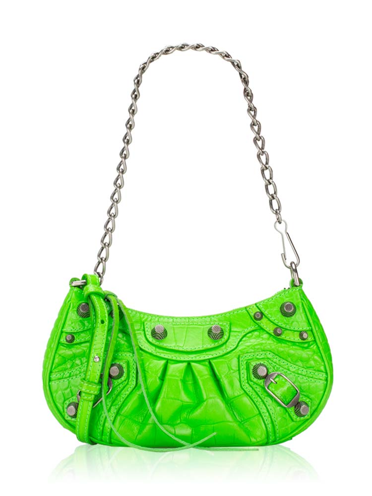 Croco Effect Le Cagole Mini Chain Shoulder Bag Acid Green