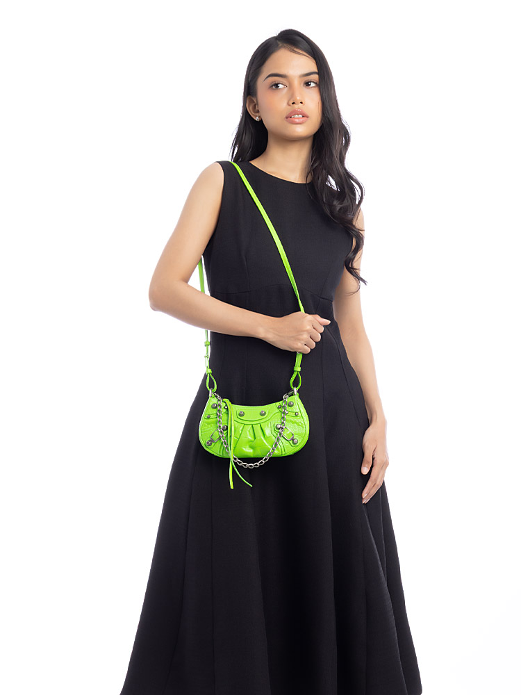 Croco Effect Le Cagole Mini Chain Shoulder Bag Acid Green