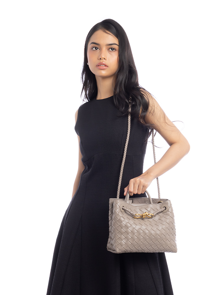 Nappa Intrecciato Andiamo Small Shoulder Bag Limestone