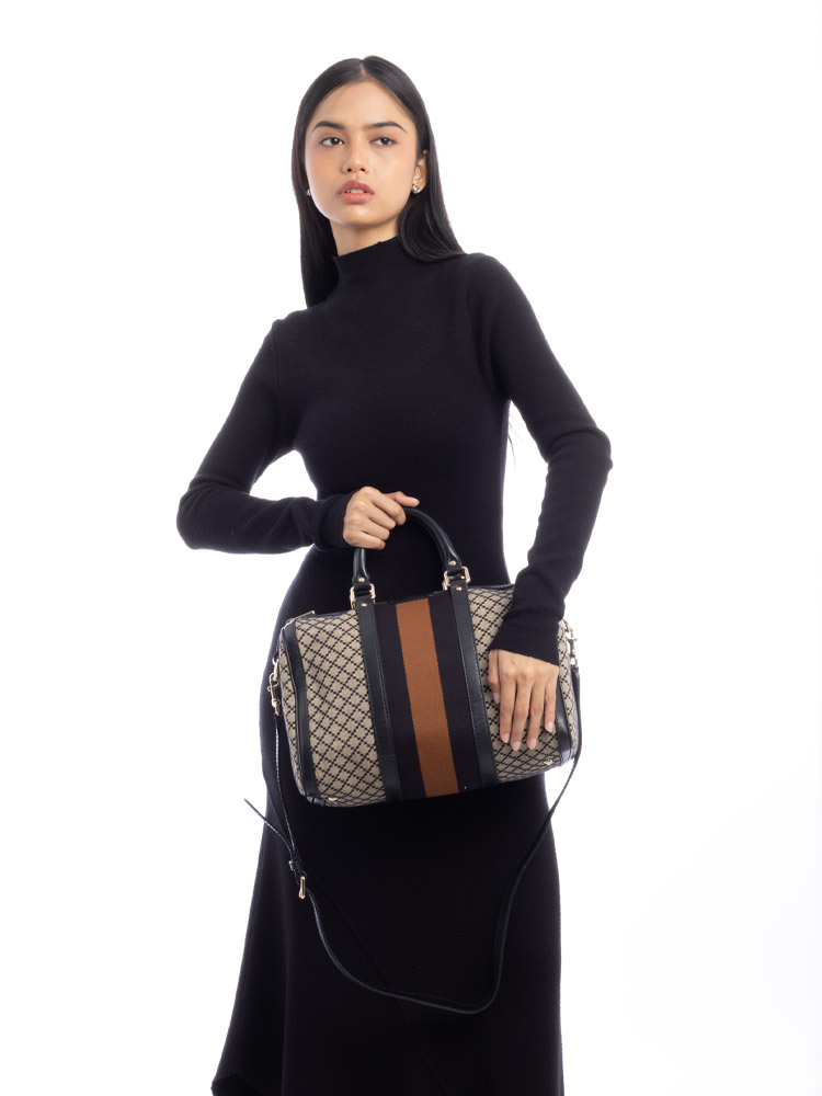 Diamante Vintage Web Medium Boston Bag with Strap Black