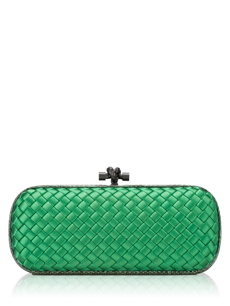 Satin Intreccio Impero Ayers Stretch Knot Clutch Green
