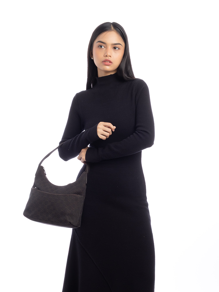 GG Canvas Hobo Dark Brown