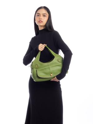 Calfskin Decoupage Medium Shoulder Bag Green